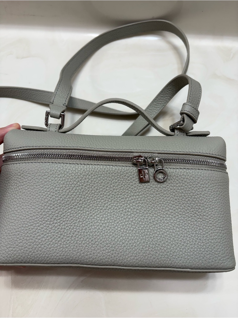 Elegant & Versatile Grey Leather Crossbody / Vanity Bag